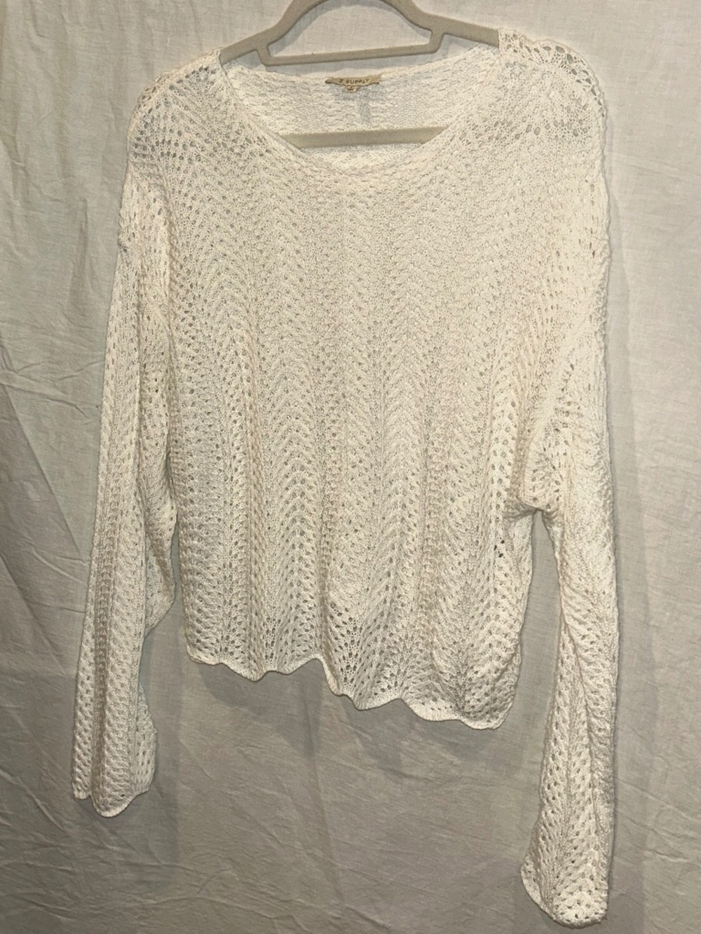 Z Supply white fish net loose crochet Summer sweater L